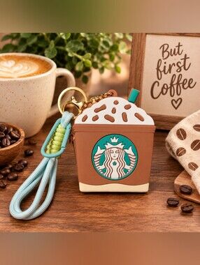Starbucks Brown & Teal Silicone Frappuccino Keychain & Coin Purse Wristlet